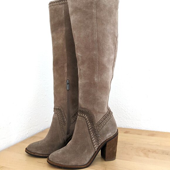 Vince Camuto Shoes - Vince Camuto Madolee Over The Knee Taupe Suede Leather Boots Women's Sz. 5.5
